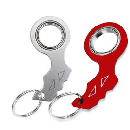 Amacoam Keyring Spinner 2 Pieces Keyring Portable Finger Spinner Keyring Ring Fidget Spinner for Finger Training, Children and Adults Anxiety Relief Key Spinner, Silver + Red, M