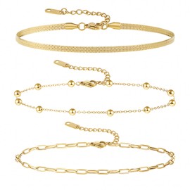 JECOMY Dainty Anklets for Women 14K Gold Plated Anklet Cute Ankle Bracelets Set Layered Paperclip Link Anklet Herringbone Fishbone Chain Anklets Summer Jewelry Gift for Girls