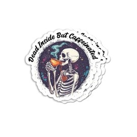 (3pcs) Dead Inside But Caffeinated Sticker - Funny Skeleton Stickers - Mental Health Awareness Stickers - Water Assistant Coffee Sticker - Skull Stickers - Perfect For Laptops Water Bottles Car Window