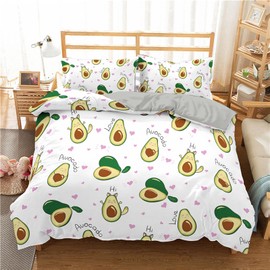 RFFLUX 3D Kawaii Fruit Avocado Bed Linen Set 135 x 200 cm 2-Piece with Zip Soft and Comfortable Sleeping Comfort Microfibre Duvet Cover Children's Bed Linen with Pillowcase 80 x 80 cm