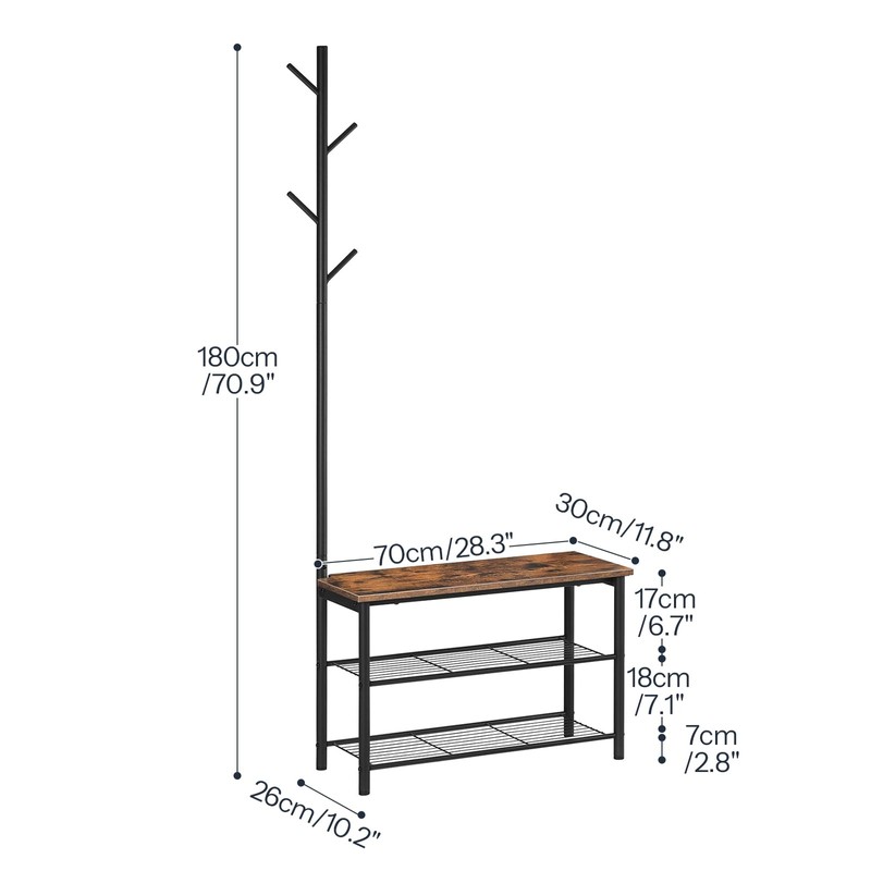 HOOBRO Coat Rack Shoe Bench, 3-Tier Shoe Rack, Industrial Shoe