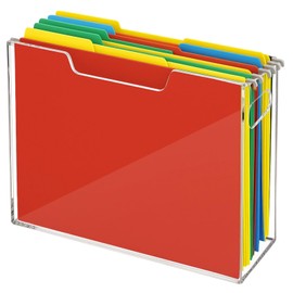 Acrylic File Folder Organizer, Clear Hanging File Organizer Box for Letter Size, Desktop File Holder with Handles, Slim Filing Storage Box for Desk Office Home Work, 12.2 x 9.4 x 3.5 in