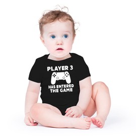 AW Fashions Player 3 Has Entered The Game Baby Bodysuit Funny Adorable Infant Cute Outfit for Boys Girls (Newborn, Black)