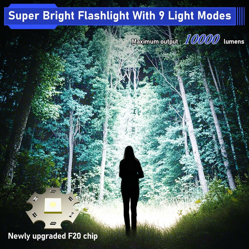 JAY-PARK Flashlights High Lumens, Rechargeable Flashlight 10000 Lumens with Magnetic,