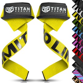 Titan Armour® Weight Lifting Straps | Extra-Long Neoprene Padded Heavy-Duty Weightlifting Straps | Deadlifts | Anti-Slip Gel Option | Gym Accessories Men & Women (Yellow (Gel Grip))