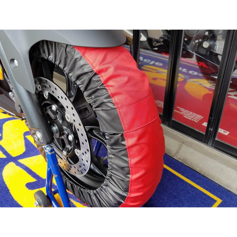 Rise 17インチ タイヤ保護カバー(まもる君)レッド/ブラック 前後セット アクリルカラーコーティング(UVカット・撥水・防水加工) クルッと巻いてピタッの簡単装着!