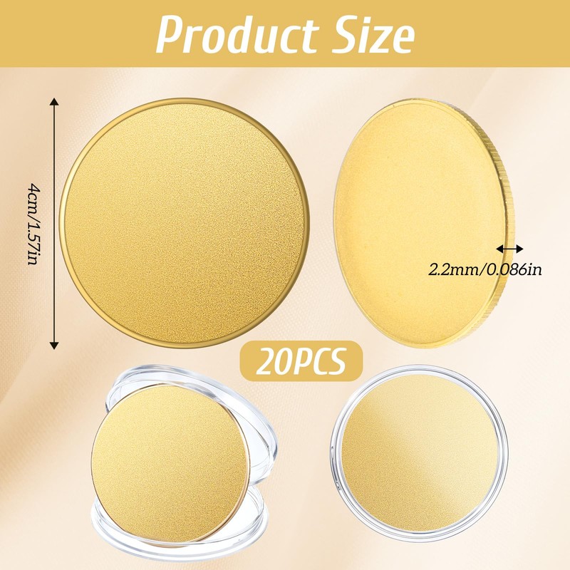20 Pcs Brass Challenge Coins, Blank Coins for Engraving, 40