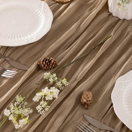 LINXTAR Nude Table Runner Cheesecloth Table Runner 10FT Farmhouse Table Runners 120 Inches Spring Table Decor Dining Room Centerpiece for Wedding Boho Baby Shower Birthday