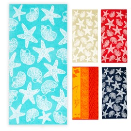 ZOLLNER Beach Towel – Fluffy and Absorbent Bath Towel in 90 x 180 cm – Washable up to 60 °C – Cotton – Maritime Pattern with Starfish and Shells in Turquoise – Oeko Tex® Certified
