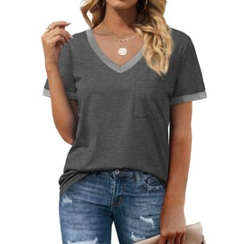 Tshirts Shirts for Women V Neck Short Sleeve Tops Basic Tee Shirts Gray L
