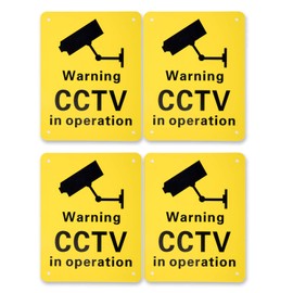 4 Pack Pre-Drilled CCTV Warning Signs CCTV in Operation Signs, Plastic Signs for Outdoor Use, 150 x 190 mm