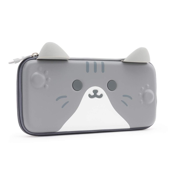 Geekshare Switch Case, Compatible with OLED OLED, Compatible with OLED 2021, Nintendo Switch Case, Storage Bag, Switch Storage Bag, Full Protection, Convenient to Carry, Holds 10 Game Cards, Switch Compatible, Cute Cat Storage Case, Thin, Gray