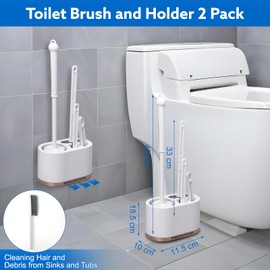wlich 4-in-1 Toilet Brush and Holder Set, Wall Mountable Bathroom and Toilet Bowl Brush Set, Toilet Cleaner Combo with 2 Brushes,Crevice Brush and Hair Tweezer, Rv Toilet Accessories