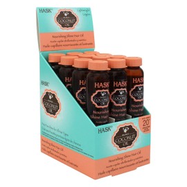HASK COCONUT MONOI - Viales de aceite nutritivo para el cabello para control de brillo y encrespamiento para todo tipo de cabello, seguro para el color, sin gluten, sin sulfatos, sin parabenos, 12 frascos de aceite para el cabello