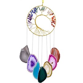 mookaitedecor 7 Chakra Crystal Tree of Life with Agate Slices Wind Chimes, Wall Hanging Ornaments Window Home Decor 25-27 Inch