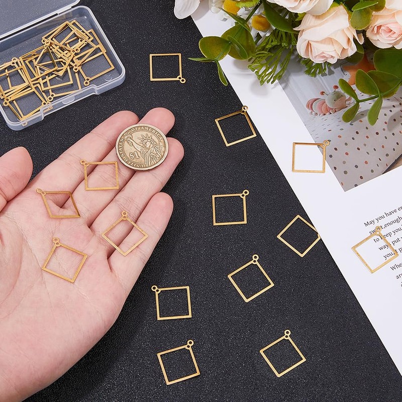 Hobbspring 30Pcs Rhombus Earring Beading Hoop Rings Brass Linking Rings