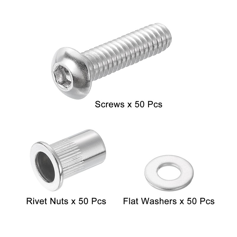 sourcing map 1/4-20 Rivet Nuts and Bolts 1" Button Head