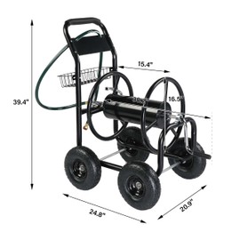 Hose Reel Cart,Garden Hose Reel Cart with 4 Wheels & Basket,Heavy Duty Yard Water Planting Outdoor Garden Lawn Water Truck,Holds 300-Feet of 5/8-Inch Hose (Black)