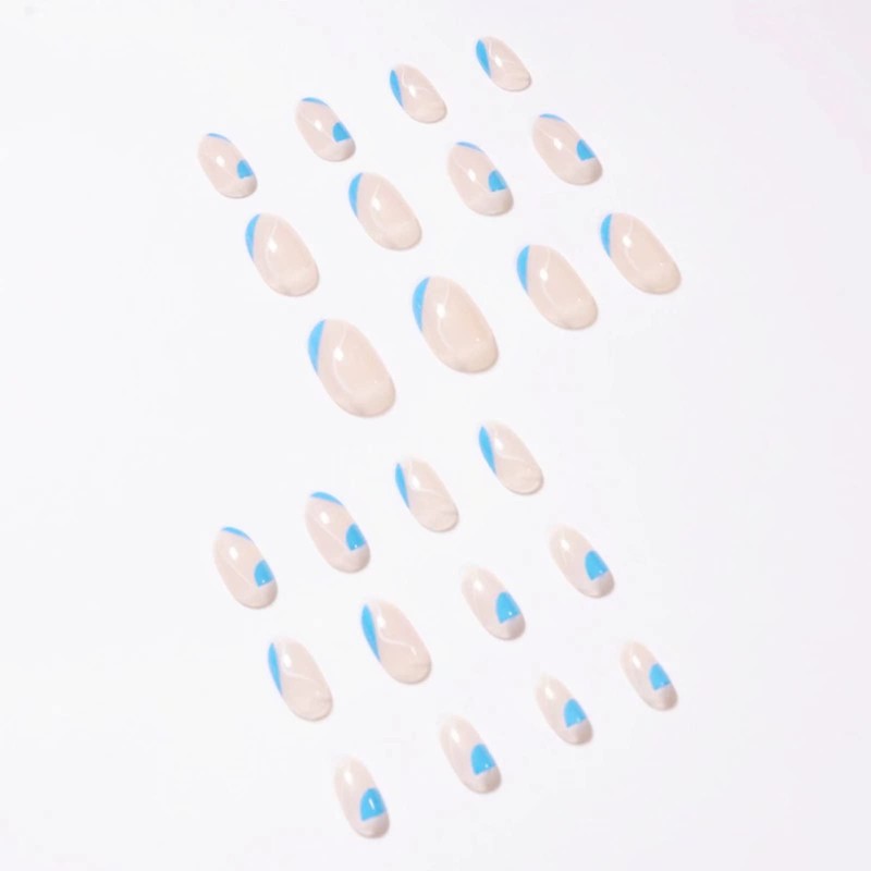 RUNRAYAY Wave Blue & White French Press On Nails Long
