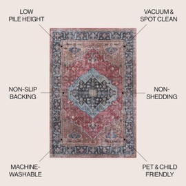 JONATHAN Y Machine Washable Red/Blue/Brown Indoor Area Rug 3X5 ft, Alacati Ogee Medallion for Living Room, Bedroom, Kitchen, Office, Easy-Cleaning, High Traffic, Pet-Friendly, Non-Shedding WSH103D-3