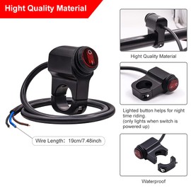 YnGia Waterproof Handlebar Switch, Universal Motorcycle Handlebar Switch 22mm 7/8 inch Handlebar Headlight Fog Light ON OFF Button 12V Switch
