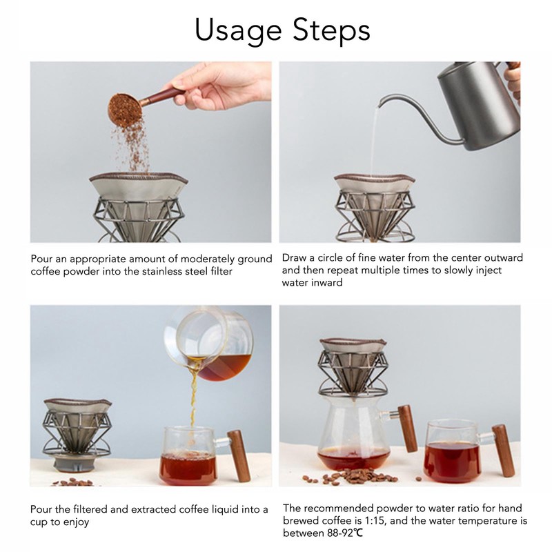 Stainless Steel Cone Shape Coffee Filter Fine Mesh for Pour