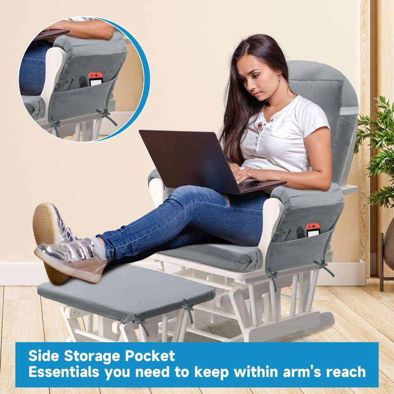MABOZOO 6 PCS Glider Rocker Replacement Cushions with Storage Side