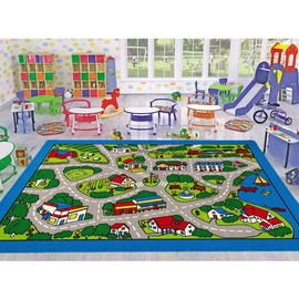 Champion Rugs Town City Roads Kids Play Village Fun Non-Slip Rug Play MAT Race CAR Tracks (8’ X 10’)
