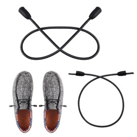2 Pairs Elastic Shoelaces, Black String Shoelaces with 4 Lace Locks & 4 Covers Replacement Shoe Laces Install Shoelace Tool for Hey Dude Shoe Laces