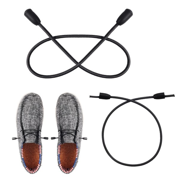2 Pairs Elastic Shoelaces, Black String Shoelaces with 4 Lace