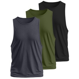 Ficerd 3 Pcs Big and Tall Men's Workout Tank Top Cotton Sleeveless Muscle Tee Gym Athletic Bodybuilding Cut Off Shirt(Black, Dark Gray, Army Green,XX-Large)