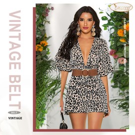 JASGOOD Women Wide Waist Belt Stretchy Elastic Vintage Belts for Dress Ladies Belt with Circle Buckle,Brown