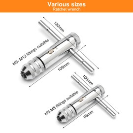 HENGBIRD 2 Pieces T Handle Tap Wrench Ratchet Adjustable Hand Tap Set Hand Tap Set T-Shaped Wrench Kit for Metric Taps M3-M8/M5-M12
