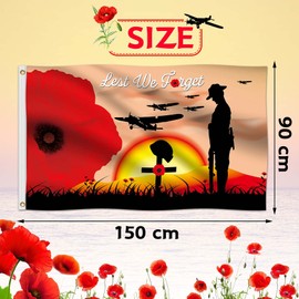Funnlot Lest We Forget Flag Remembrance Day Flag 90 Cm X 150 Cm Remembrance Sunday Poppy Flag Remembrance Day Decorations for Heroes Soldiers Outdoors Street Square Lest We Forget Banner Poppy Flag