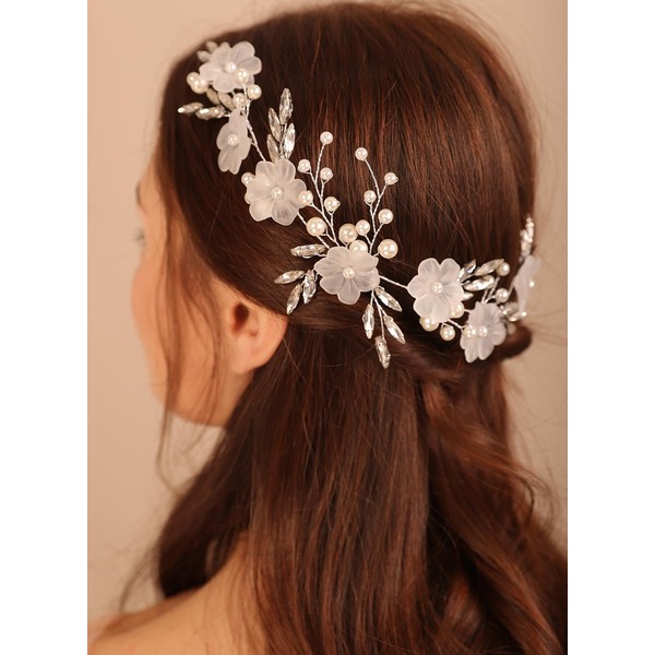 Xerling Silver Crystal Flower Hair Vine Flower Girl Headpiece Rhinestone