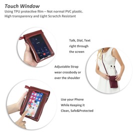 befen Genuine Leather Touch Screen Purse Cell Phone Holder Crossbody Wallet Bags with Back Clear Window for Women (Burgundy)