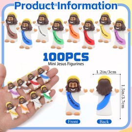 Yelakey Mini Jesus Figures 100pcs Little Tiny Jesus Figurines in Bulk Classic Religious Christ Savior Jesus Decor for Baptism Sunday Easter Egg Stuffers Brown
