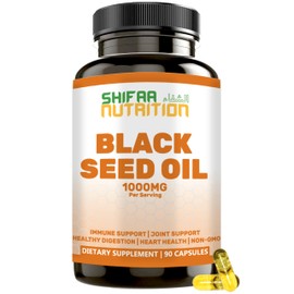 SHIFAA NUTRITION Halal Black Seed Oil | 1000mg 45 Servings | Nigella Sativa, Kalonji | Supports Hair, Skin, Joints, Immune, Heart, Digestion