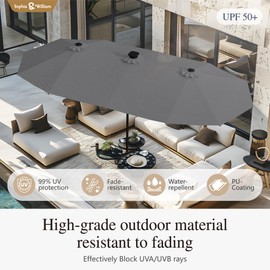 Sophia & William 13ft Patio Umbrella with Crank Lift, Large Outdoor Double-sided Umbrella with 120 LED lights, Perfect for Deck, Pool, Garden, Smoky Gray