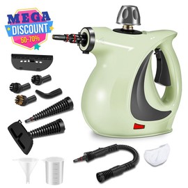 Spurgehom Pressurized Handheld Steam Cleaner, Spurgehom Multi-surface Natural Steam Cleaner with 11pcs Accessories Multi-purpose Steamer for Cleaning Floor, Car, Kitchen, Home Use Multifunction (Green) - Colour: Green