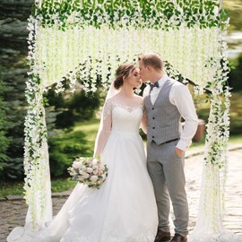 Sunm Boutique 36 Pack Wisteria Hanging Flowers, 3.6 Feet Wisteria Flowers Hanging Garland, Silk Artificial Wisteria Flower Vine String for Wedding Party Home Office Wall Decor (White)