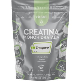 Vitatú | Creatina Monohidratada Creapure 100% Pura | Vegana, Sin Sabor ni Olor | 90 Porciones de 5 g | Pre-Workout para Energía y Desempeño | 450 g.