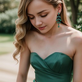 BriLove Wedding Rhinestone Crystal Vintage Statement Earring, Teardrop Marquise Cluster Long Chandelier Dangle Earrings for Women Bride Party Prom Jewelry Accessory Emerald Color Black-Tone