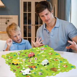 Bearbao Toddler Toys Gifts for 3 4 5 Year Old Boys, Total 24 Pieces Jigsaw Puzzle Racer Track Car Set with 3 Cars for Kids Boys 3-5, Puzzle Tracks Car Toys Gifts for 3 4 5 Year Old Boys Kids