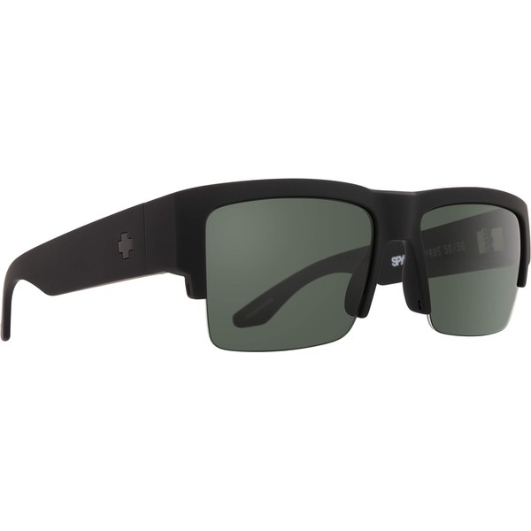 SPY Optic Cyrus 50/50, Square Semi-rimless Sunglasses, Color and Contrast Enhancing Lenses, Soft Matte Black - Happy Gray Green Polarize Lenses
