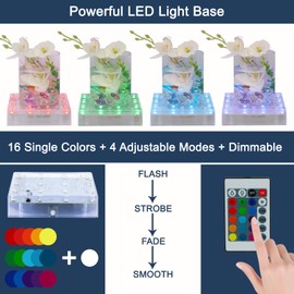 LARDUX Square LED Light Base with Remote -5 Inch Multicolor Display Pedestal Light Base for Effiel Tower Vase Crystal Glass Art LED Pedestal Base - Charging USB or Battery Powered