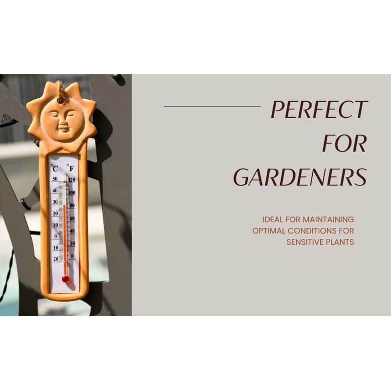 Terracotta Garden Thermometer with Sun Decor - Accurate Temperature Readings,