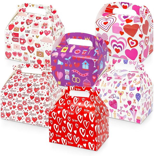 Aviski 12Pcs Valentine's Day Treat Boxes Small Goodie Present Boxes Recycled Party Favor Boxes Heart Printed Cardboard Box for Candy, Cookies and Party Favors, 6 Patterns