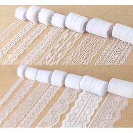 ilauke 46 Yards White Lace Ribbon 14 Rolls Vintage Lace Trims 0.6 to 2.1 inch Ribbon Laces with Assorted Pattern for Sewing, Crafts, Wedding Decor, Flower Ribbons, 3.28 Yards Each