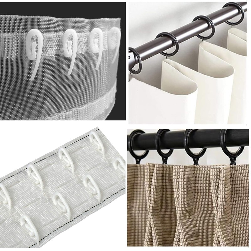 Plastic Curtain Hooks,100 Piece White Plastic Curtain Accessories Hook for
